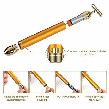 24K Gold Energy Beauty Bar - Electric Facial Massage Roller