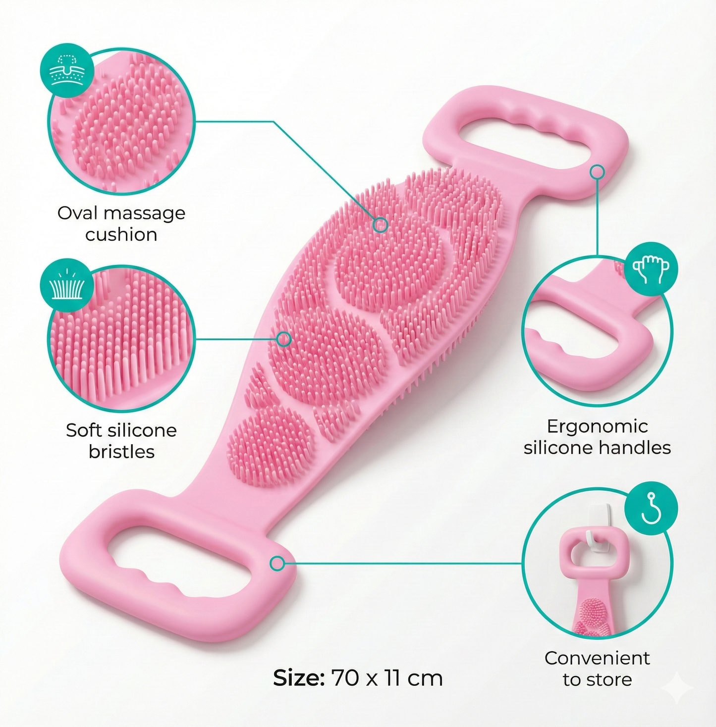 Silicone Body Back Scrubber Double Side Bathing Brush for Skin Deep Cleaning