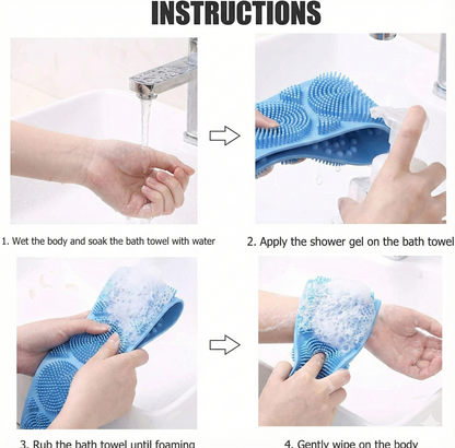 Silicone Body Back Scrubber Double Side Bathing Brush for Skin Deep Cleaning